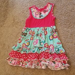Red and aqua ruffle trim dress